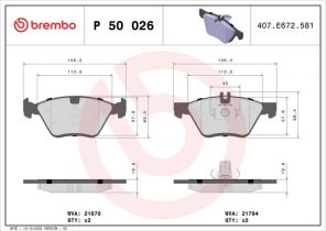 Brembo P 50 026 - Brzdové platničky -