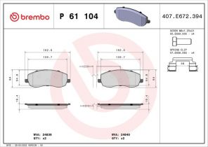 Brembo P 61 104 - Brzdové platničky -