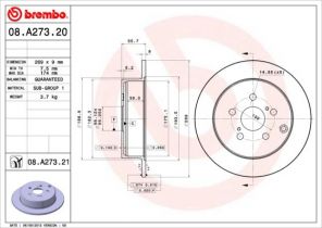 Brembo 08.A273.21 - Brzdový kotúč -