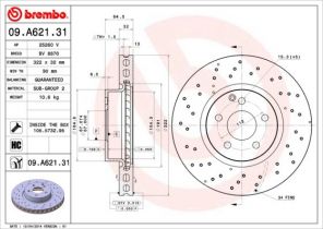 Brembo 09.A621.31 - Brzdový kotúč