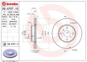 Brembo 09.A707.10 - Brzdový kotúč