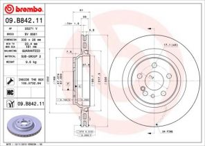 Brembo 09.B842.11 - Brzdový kotúč