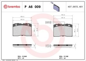 Brembo P A6 009 - Brzdové platničky -