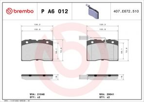 Brembo P A6 012 - Brzdové platničky -