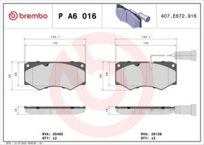Brembo P A6 016 - Brzdové platničky -