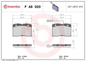 Brembo P A6 020 - Brzdové platničky -
