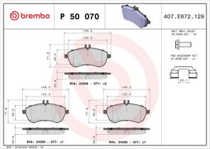 Brembo P 50 070 - Brzdové platničky -