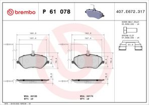 Brembo P 61 078 - Brzdové platničky -