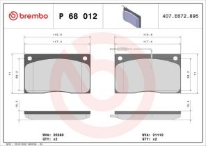 Brembo P 68 012 - Brzdové platničky -