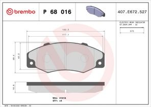 Brembo P 68 016 - Brzdové platničky -