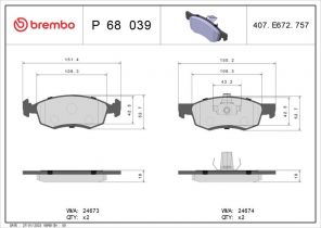 Brembo P 68 039 - Brzdové platničky -