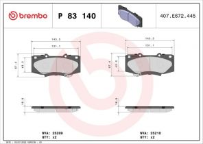 Brembo P 83 140 - Brzdové platničky -