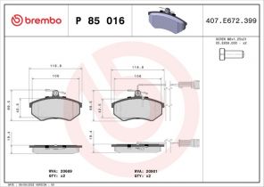 Brembo P 85 016 - Brzdové platničky -