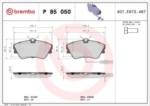 Brembo P 85 050 - Brzdové platničky -