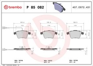 Brembo P 85 082 - Brzdové platničky -
