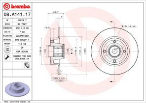 Brembo 08.A141.17 - Brzdový kotúč -