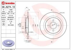 Brembo 08.A274.10 - Brzdový kotúč -