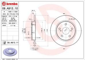 Brembo 08.A912.10 - Brzdový kotúč -