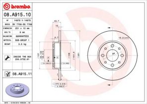 Brembo 08.A915.10 - Brzdový kotúč -
