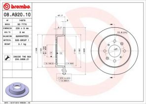 Brembo 08.A920.10 - Brzdový kotúč -