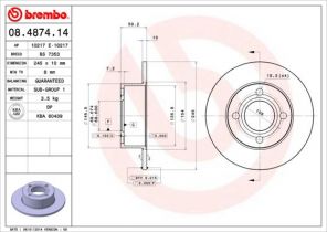 Brembo 08.4874.14 - Brzdový kotúč -