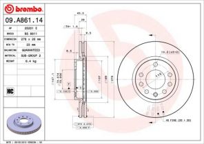 Brembo 09.A861.14 - Brzdový kotúč