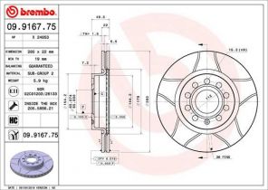Brembo 09.9167.75 - Brzdový kotúč -
