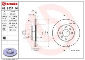 Brembo 09.9537.10 - Brzdový kotúč -