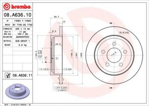 Brembo 08.A636.11 - Brzdový kotúč -
