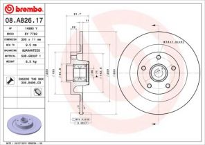 Brembo 08.A826.17 - Brzdový kotúč -