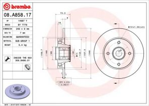 Brembo 08.A858.17 - Brzdový kotúč -