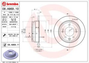 Brembo 08.A869.10 - Brzdový kotúč -