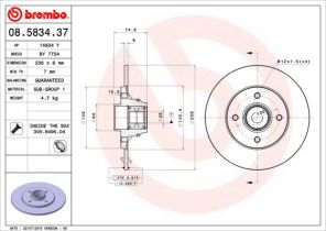 Brembo 08.5834.37 - Brzdový kotúč -
