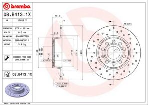 Brembo 08.B413.1X - Brzdový kotúč -