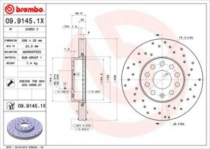 Brembo 09.9145.1X - Brzdový kotúč -
