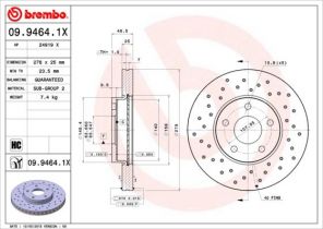Brembo 09.9464.1X - Brzdový kotúč -