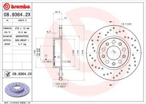 Brembo 08.9364.2X - Brzdový kotúč -