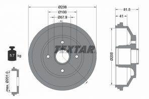 Textar 94043000 - Brzdový bubon -