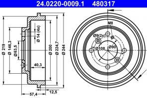 ATE 24.0220-0009.1 - Brzdový bubon -