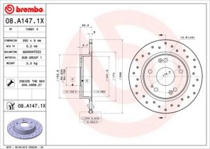Brembo 08.A147.1X - Brzdový kotúč -