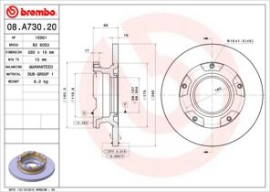 Brembo 08.A730.20 - Brzdový kotúč -