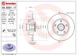Brembo 08.B391.17 - Brzdový kotúč -
