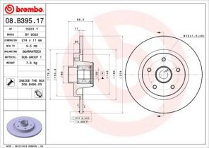 Brembo 08.B395.17 - Brzdový kotúč -
