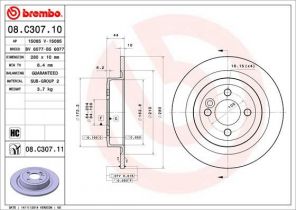 Brembo 08.C307.11 - Brzdový kotúč -