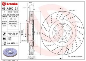 Brembo 09.A960.21 - Brzdový kotúč