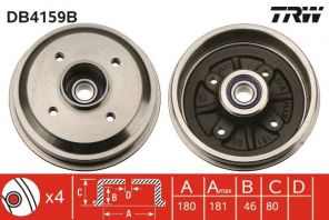 TRW DB4159B - Brzdový bubon -
