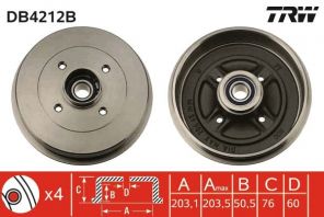 TRW DB4212B - Brzdový bubon -