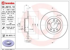 Brembo 08.A615.11 - Brzdový kotúč -