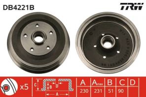 TRW DB4221B - Brzdový bubon -