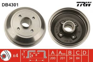 TRW DB4301 - Brzdový bubon -